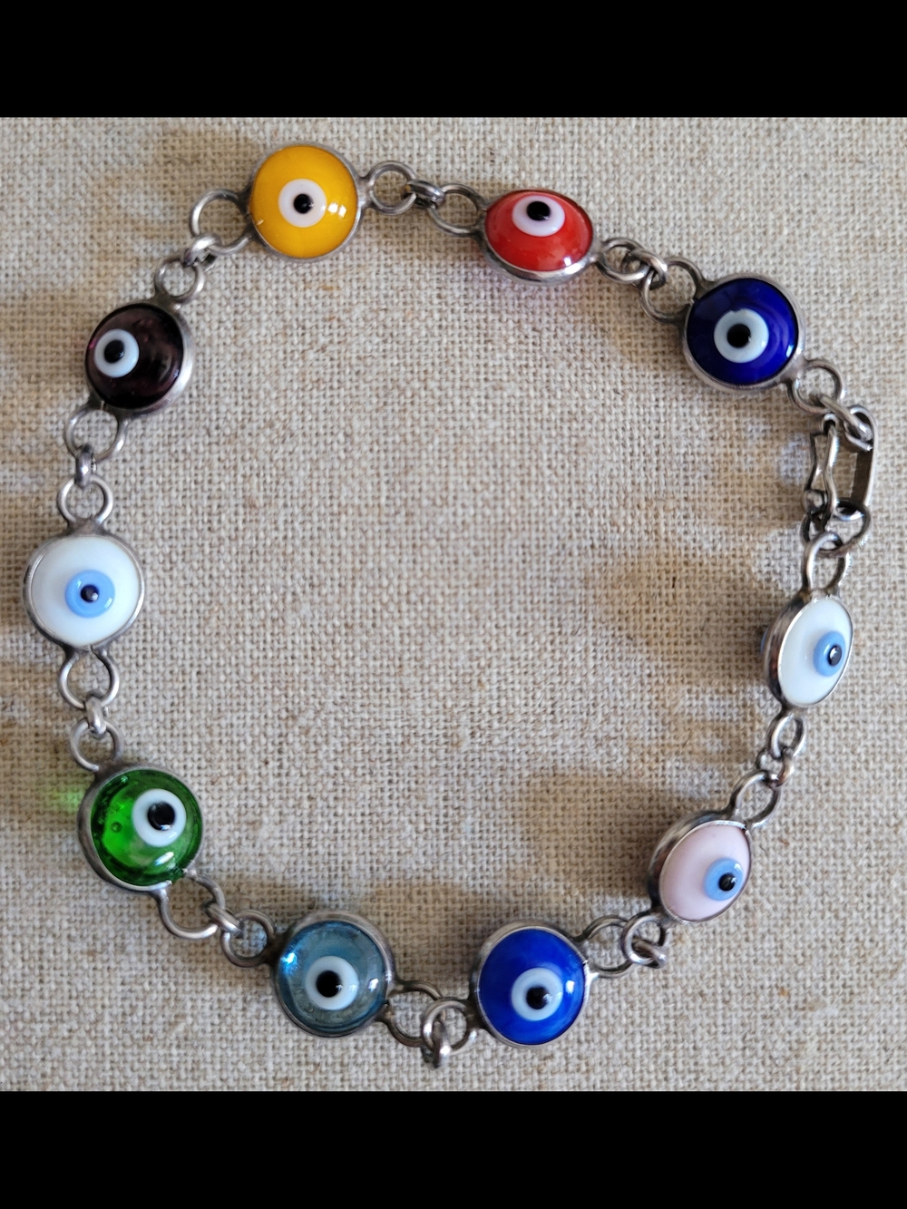 Evil Eye Protection Lucky Sterling Silver Bracelet Multicolor VTG 70s